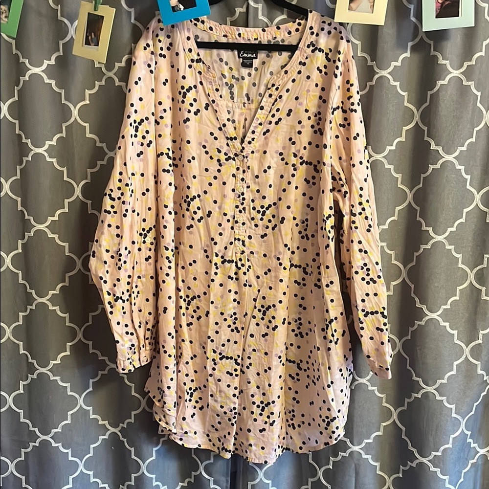 Simply Emma Orange Pink Long Sleeve Relaxed Mandarin Collar Blouse